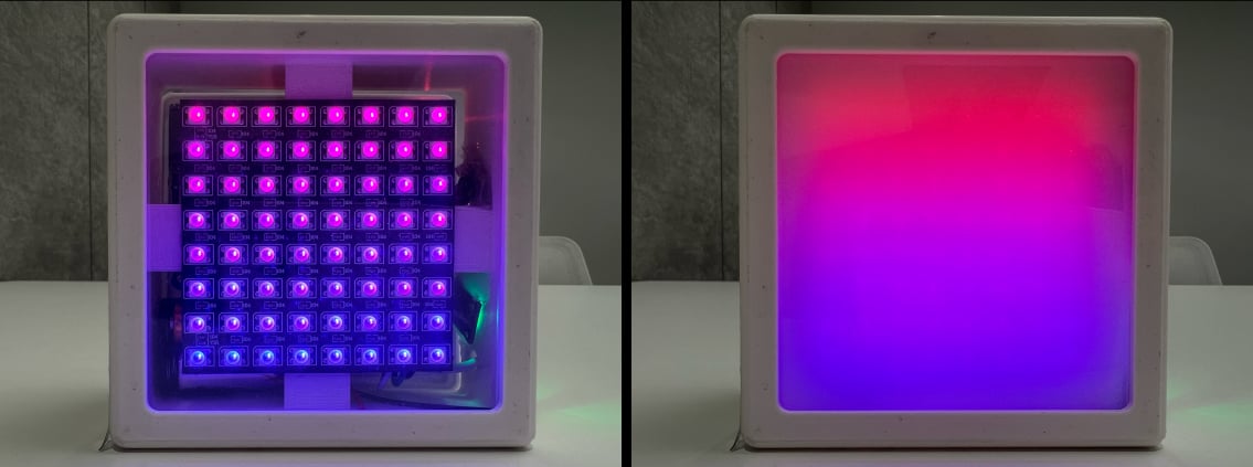 SmartLight в режиме "Цветовой градиент" с включенной и выключенной электрохромной пленкой