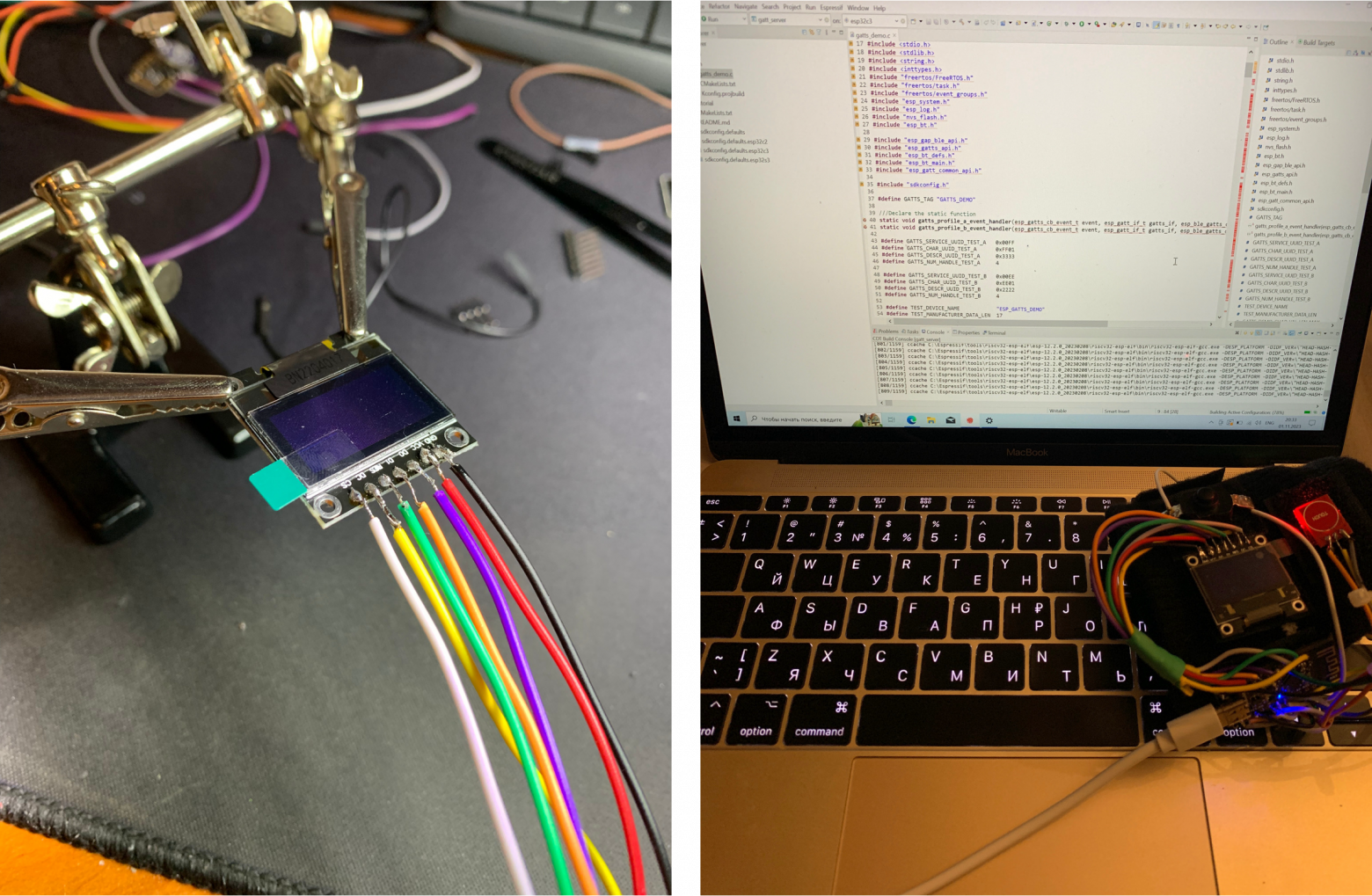 Процесс пайки электронных компонентов и прошивка готового устройства